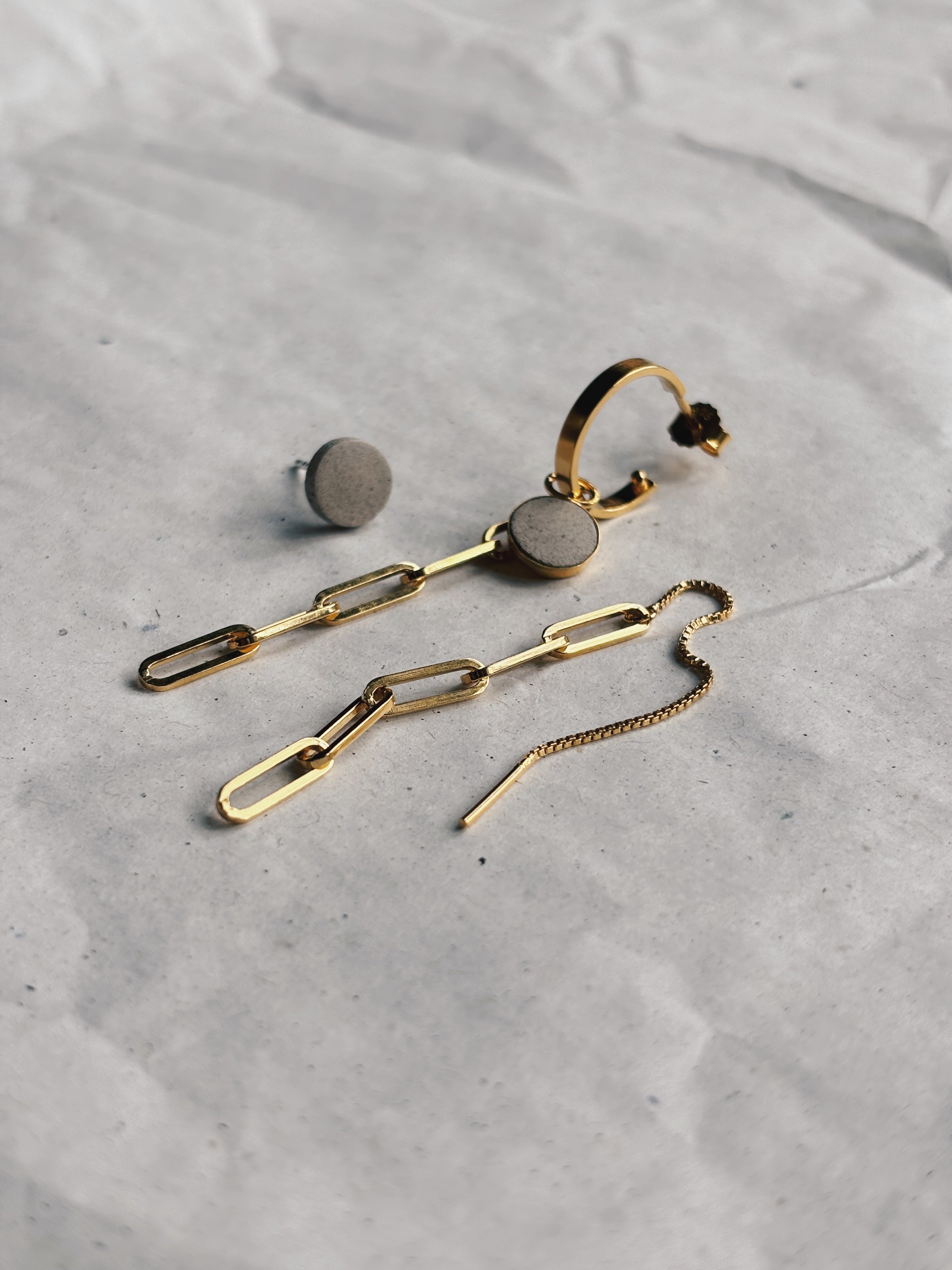 SS24 - (PRE-ORDER / eind febr) Modulaire Creoles / BOX N°2 (Asymmetrisch paar) - Verguld