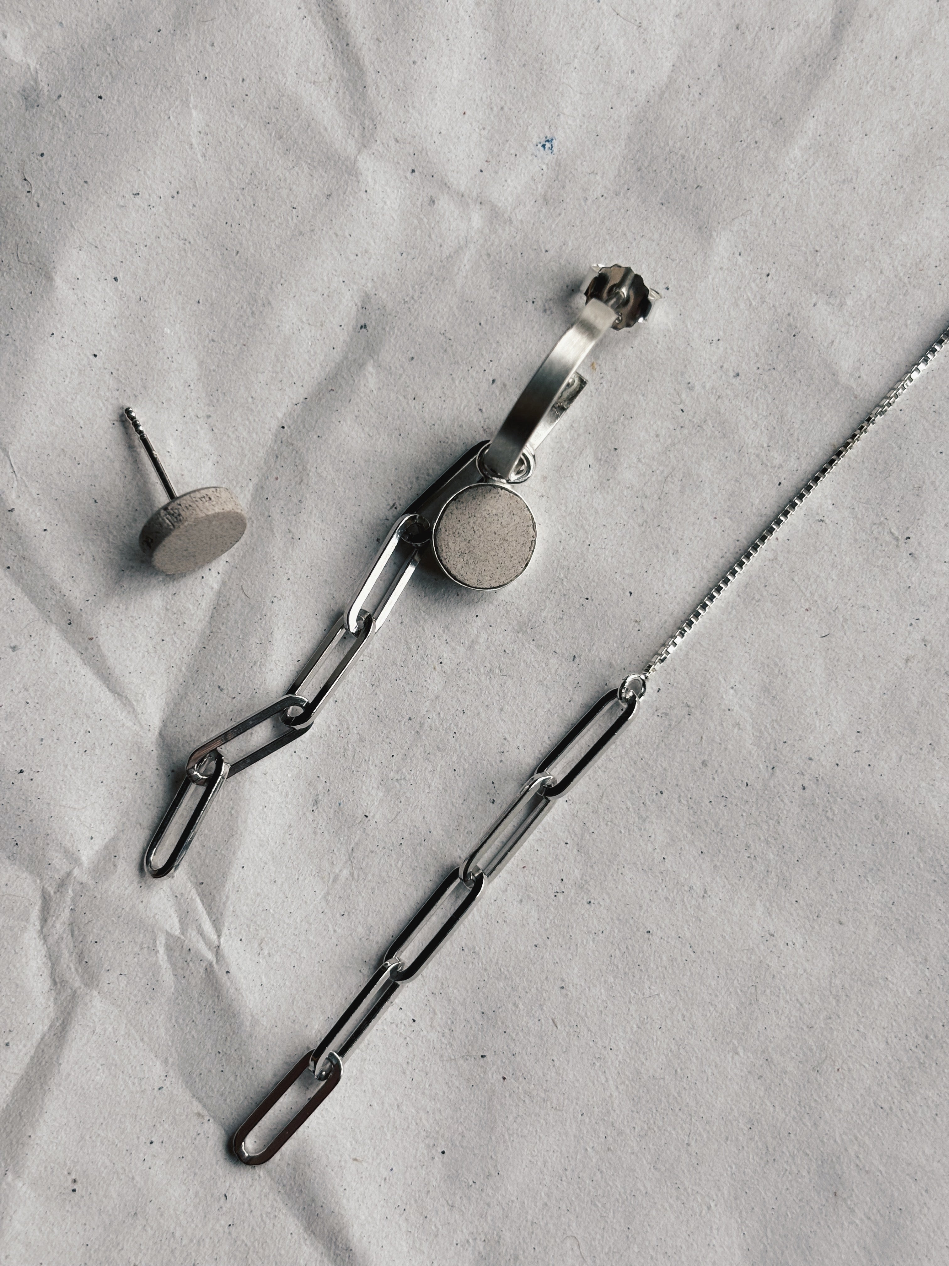 SS24 - (PRE-ORDER / eind febr) Modulaire Creoles / BOX N°2 (Asymmetrisch paar) - Zilver